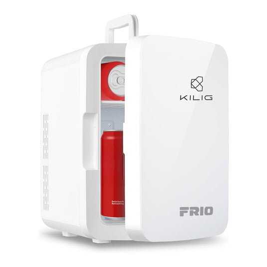 KILIG Frio Portable Mini Fridge 10 Litre with cooler and Warmer Function, Skincare Fridge for Bedroom, Thermoelectric Cooler and Warmer Small Refrigerators for Drinks, Office, Car, White