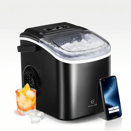 KILIG H01BS Portable Ice Maker Machine | 12Kg/24Hrs | 9 Bullet Ice Cubes in 6–10 Mins | MyKilig App Control | 1.2L Water Tank | Self-Cleaning | 2 Ice Sizes | Black
