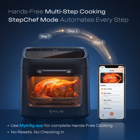 KILIG Nexa Edge 12L Air Fryer Oven | 6-in-1 Digital Air Fryer | 1800W | 12 Indian Presets | App Control | Bake, Grill, Roast, Dehydrate & Rotisserie | Dual Viewing | Teflon-Free Black