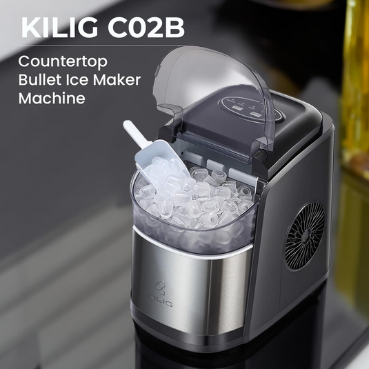 Kilig C02B Countertop Ice Maker Machine | 9 Ice Ready in 6 Mins | 15Kg-24H | Self-Cleaning Function | Portable Ice Maker with Ice Scoop & Basket for Home/Party/Camping, Black