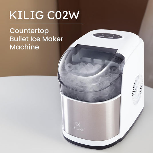 Kilig C02W Countertop Ice Maker Machine | 9 Ice Ready in 6 Mins | 15Kg-24H | Self-Cleaning Function | Portable Ice Maker with Ice Scoop & Basket for Home/Party/Camping (White, 15Kg)