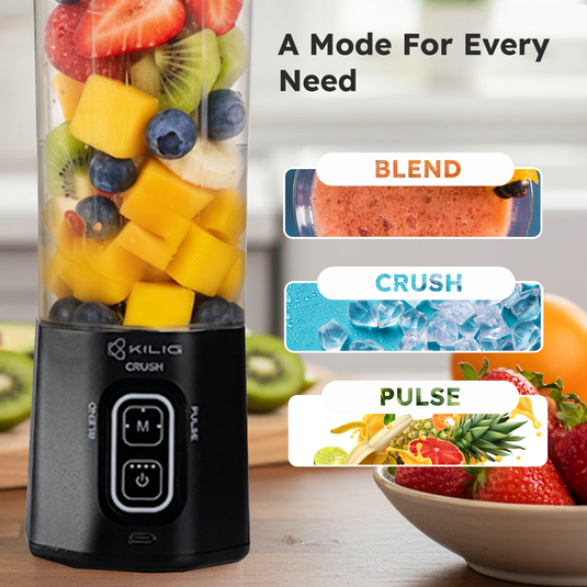 Kilig Vortex Next with 3 Modes| 700ml 380W Portable Blender for Smoothies & Juices | 6 Blade Mixer with USB-C port & Detachable Jar | 6000mAh Battery | Best For Gym, Home, Kitchen & Office | Black