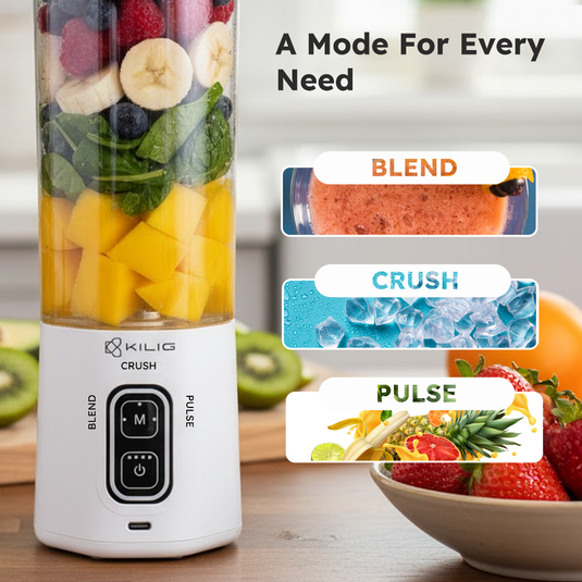 Kilig Vortex Next with 3 Modes| 700ml 380W Portable Blender for Smoothies & Juices | 6 Blade Mixer with USB-C port & Detachable Jar | 6000mAh Battery | Best For Gym, Home, Kitchen & Office | White