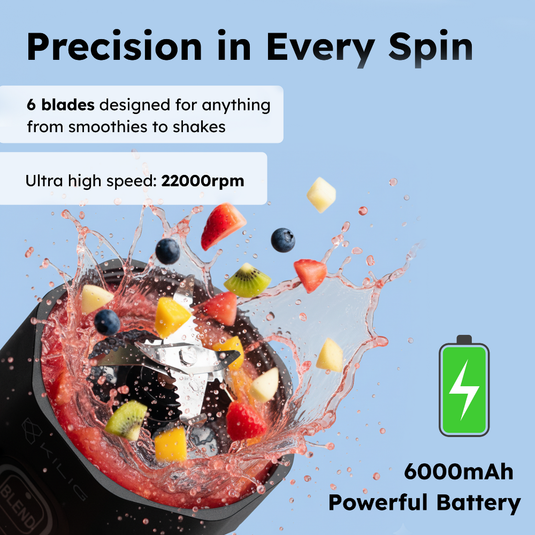 Kilig VORTEX ULTRA Portable Blender BL-03 | 700ml Convertible Jar | Dual Modes (Auto & Pulse) | 6 Precision Blades | 360W Powerful Motor | Rechargeable 6000mAh Battery | IPX8 Waterproof | Type-C Fast Charging | Black