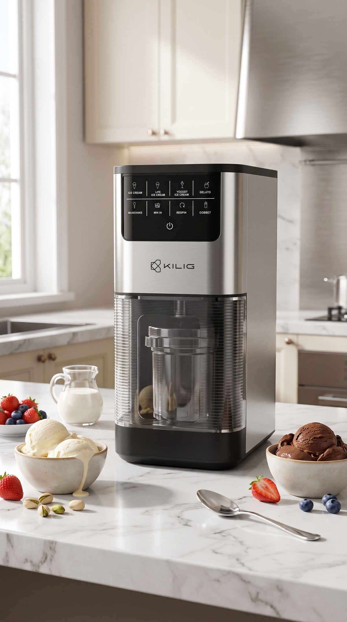 KILIG Dolce IM-01 ice cream maker on a kitchen countertop