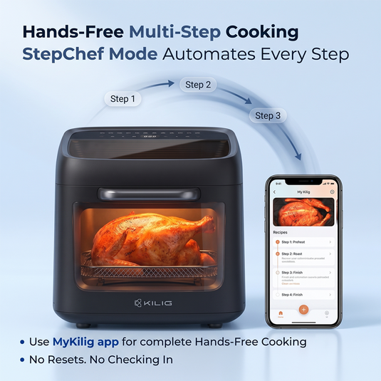 KILIG Nexa Edge 12L Air Fryer Oven | 6-in-1 Digital Air Fryer | 1800W | 12 Indian Presets | App Control | Bake, Grill, Roast, Dehydrate & Rotisserie | Dual Viewing | Teflon-Free Black