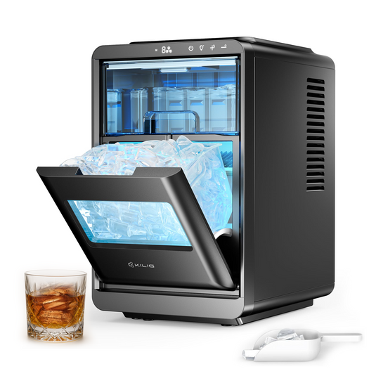 Kilig A-01 Countertop Crescent Ice Maker | 16 Cubes in 12-15 Mins | 10Kg/24 H | Portable Self-Cleaning Ice Cube Machine with Timer | Crystal-Clear Slow-Melting Ice for Home, Office, Bar & Party – Black