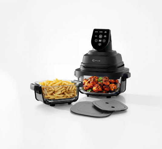 Kilig Iris Plus Airfryer | Dual Toxin-Free Glass Containers (4L + 1.5L) | 5 Smart Modes | 1500W | Overheat Protection | 360° Air circulation | Matte Black