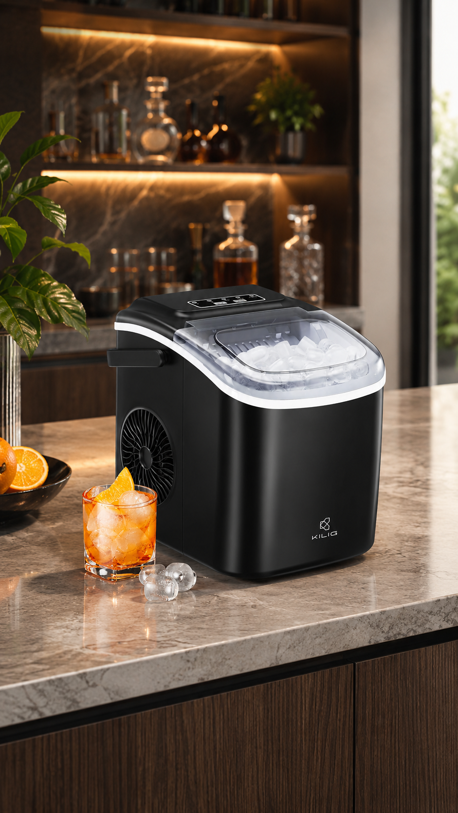 KILIG H01 portable bullet ice maker on a kitchen countertop