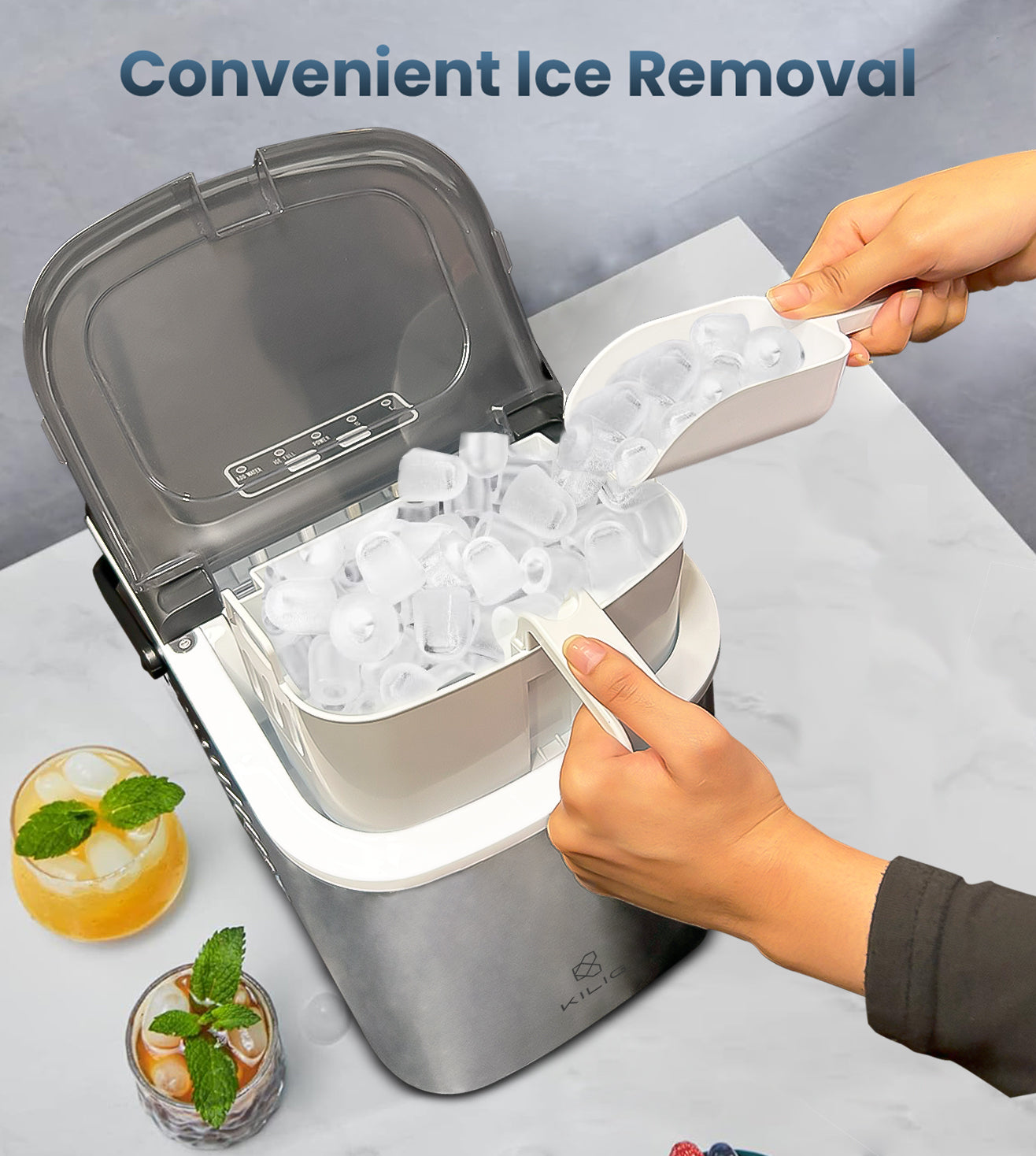 Kilig H01S Countertop Ice Maker – 9 Bullet Ice Cubes in 6 Minutes