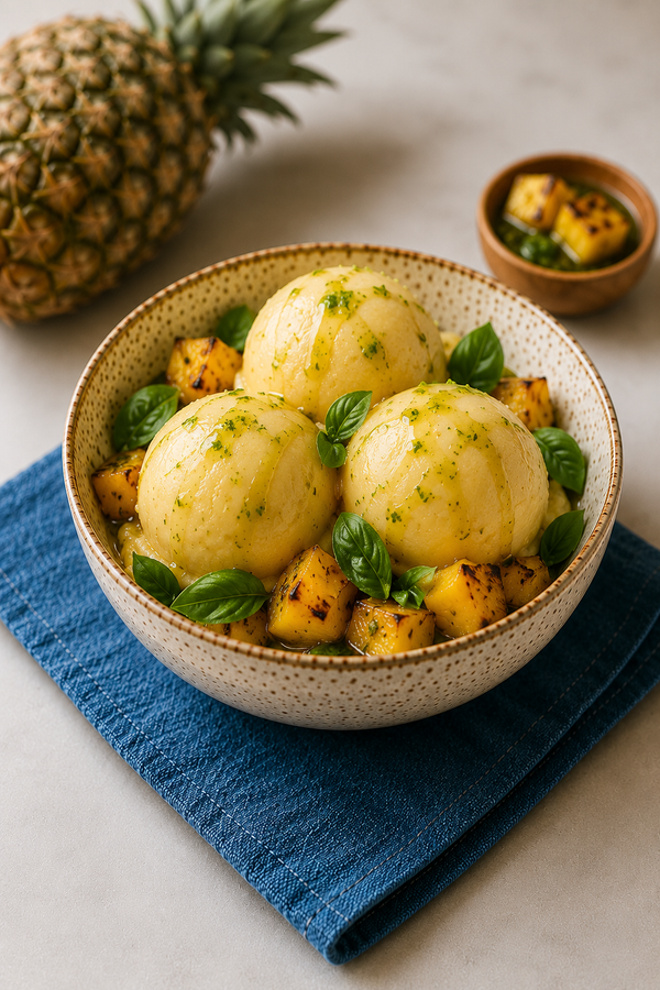 Roasted Pineapple Basil Sorbet