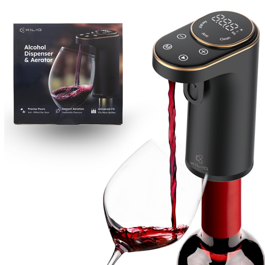 Kilig Electric Alcohol Dispenser & Aerator | Automated Dispensing | Instant Aeration| Fits Most Alcohol Bottles | USB Type-C Rechargeable (AD-02)