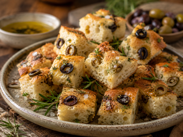 Focaccia Bites with Olive & Herbs