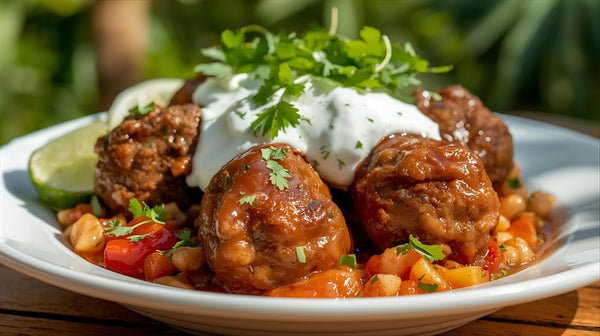 Jamaican-Style Meatballs with Lime Coconut Yogurt
