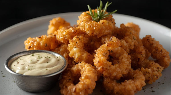 Pepper Brined Fried Calamari with Rosemary Mayo