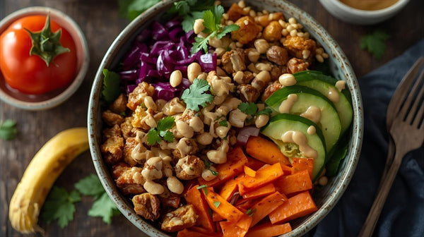 Roasted Veg Buddha Bowl with Peanut Dressing