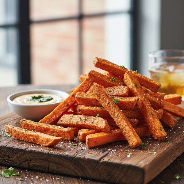 Spiced Sweet Potato Fries with Garlic Sour-Cream Dip