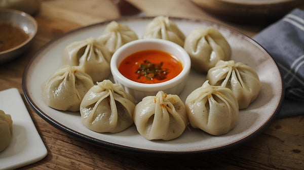 Steamed Veg Momos with Spicy Dip