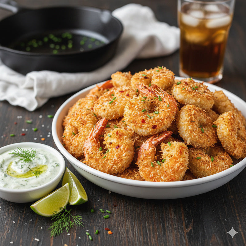 Triple Coconut Shrimp with Cucumber-Yogurt Dip